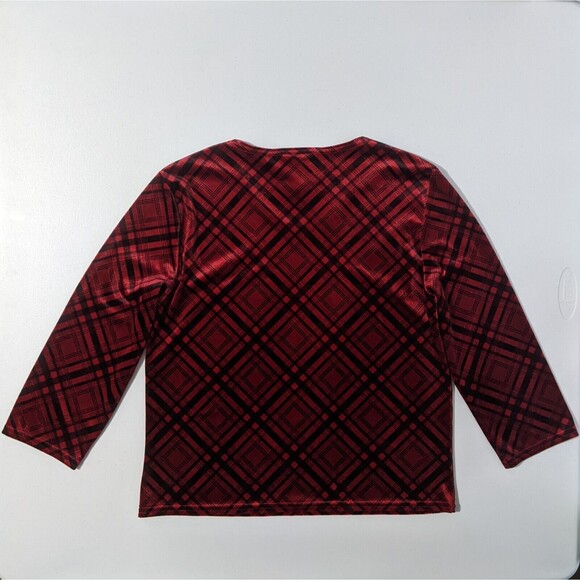 Vintage Plaid Velvet Shirt Red Black Top M Medium Kathie Lee 90s Punk Stretchy - Picture 3 of 9